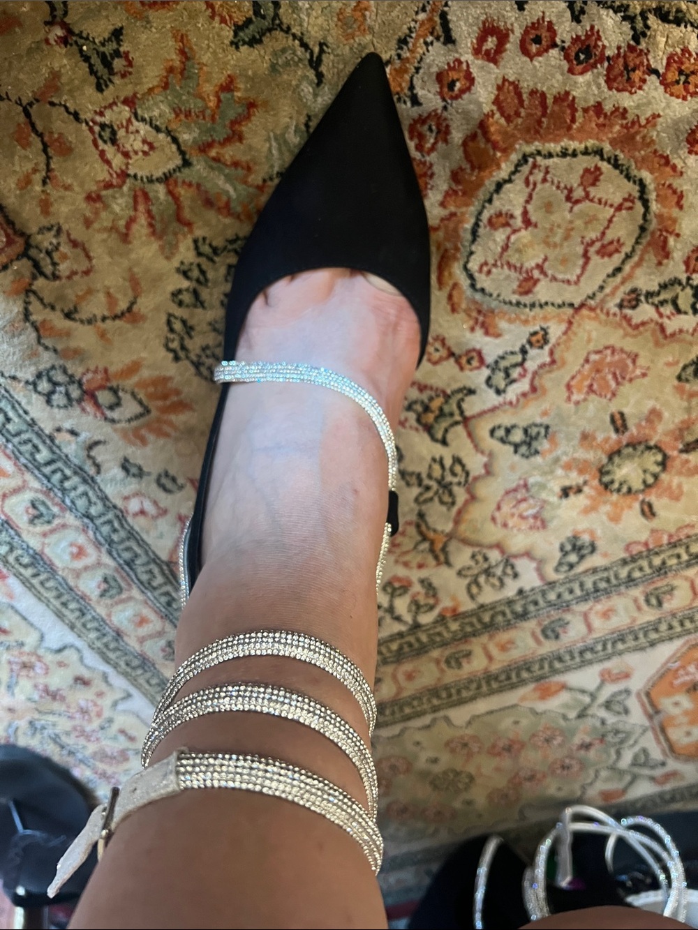 Jennifer Lopez Black Pointed-Toe Stiletto with Crystal Wrap Straps - Picture 2 of 6